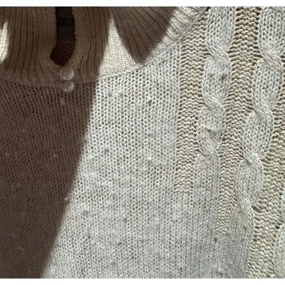 Vintage Sheridan Square Womens Size L Cream Cardigan Sweater Knit Pearl Accent - Picture 4 of 5